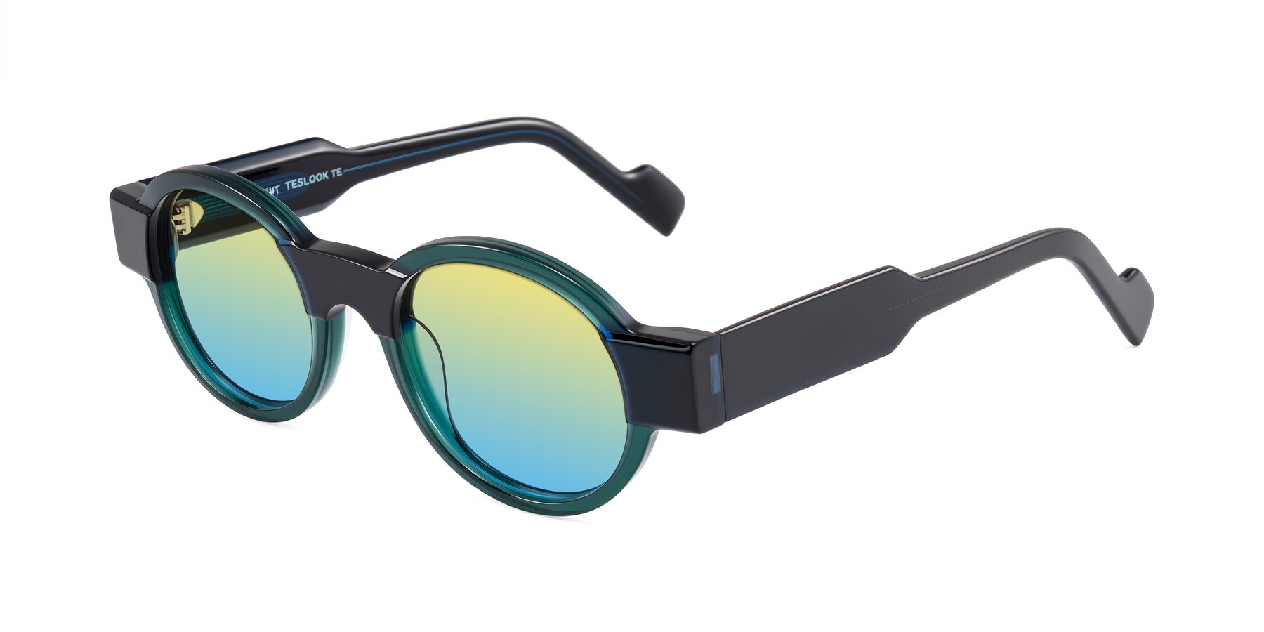 Angle of Talori in Emerald/Blue Charcoal with Yellow / Blue Gradient Lenses