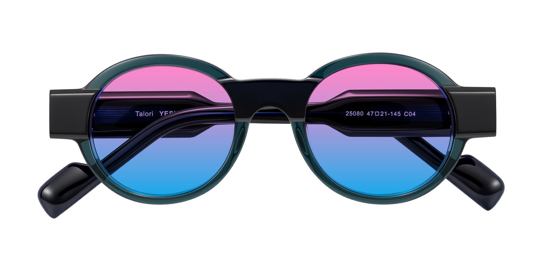 Folded Front of Talori in Emerald/Blue Charcoal with Pink / Blue Gradient Lenses