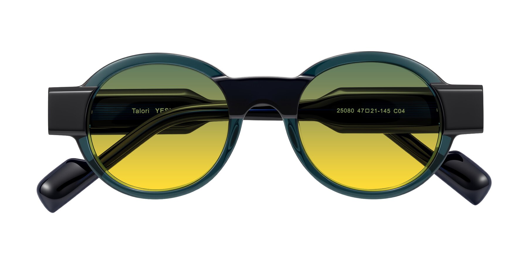 Folded Front of Talori in Emerald/Blue Charcoal with Green / Yellow Gradient Lenses