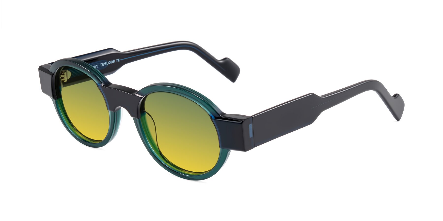 Angle of Talori in Emerald/Blue Charcoal with Green / Yellow Gradient Lenses