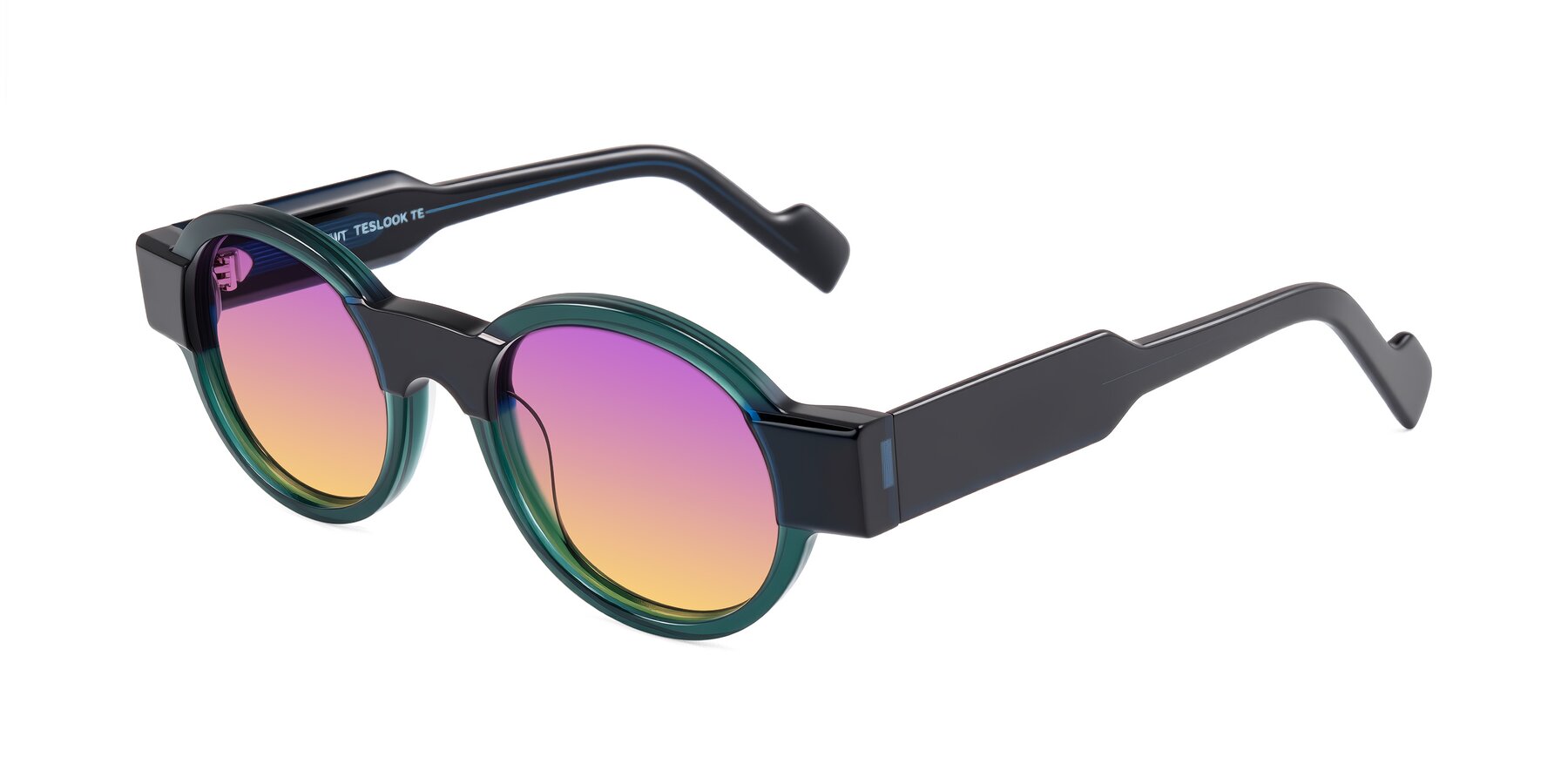 Angle of Talori in Emerald/Blue Charcoal with Purple / Yellow Gradient Lenses