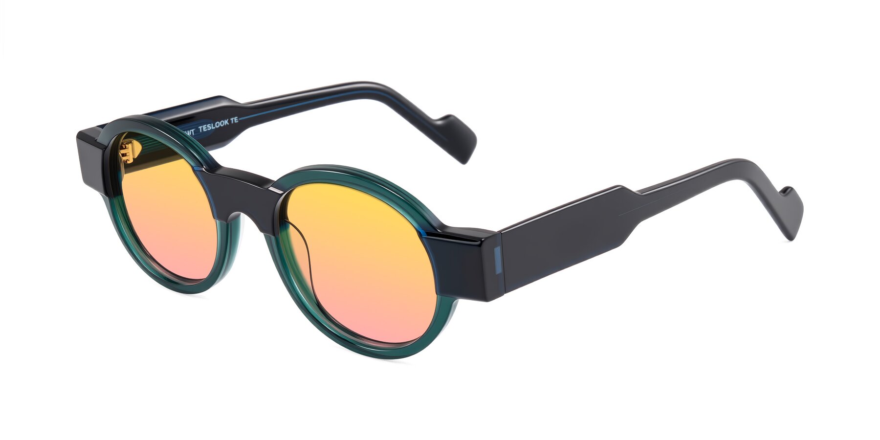 Angle of Talori in Emerald/Blue Charcoal with Yellow / Pink Gradient Lenses