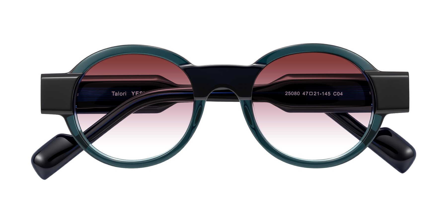 Folded Front of Talori in Emerald/Blue Charcoal with Garnet Gradient Lenses