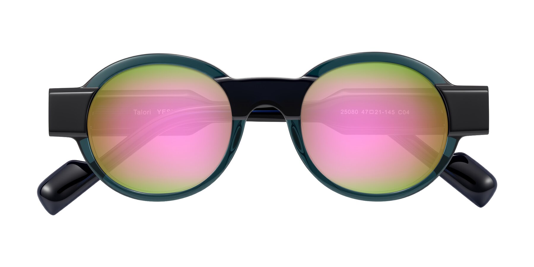 Folded Front of Talori in Emerald/Blue Charcoal with Pink Mirrored Lenses