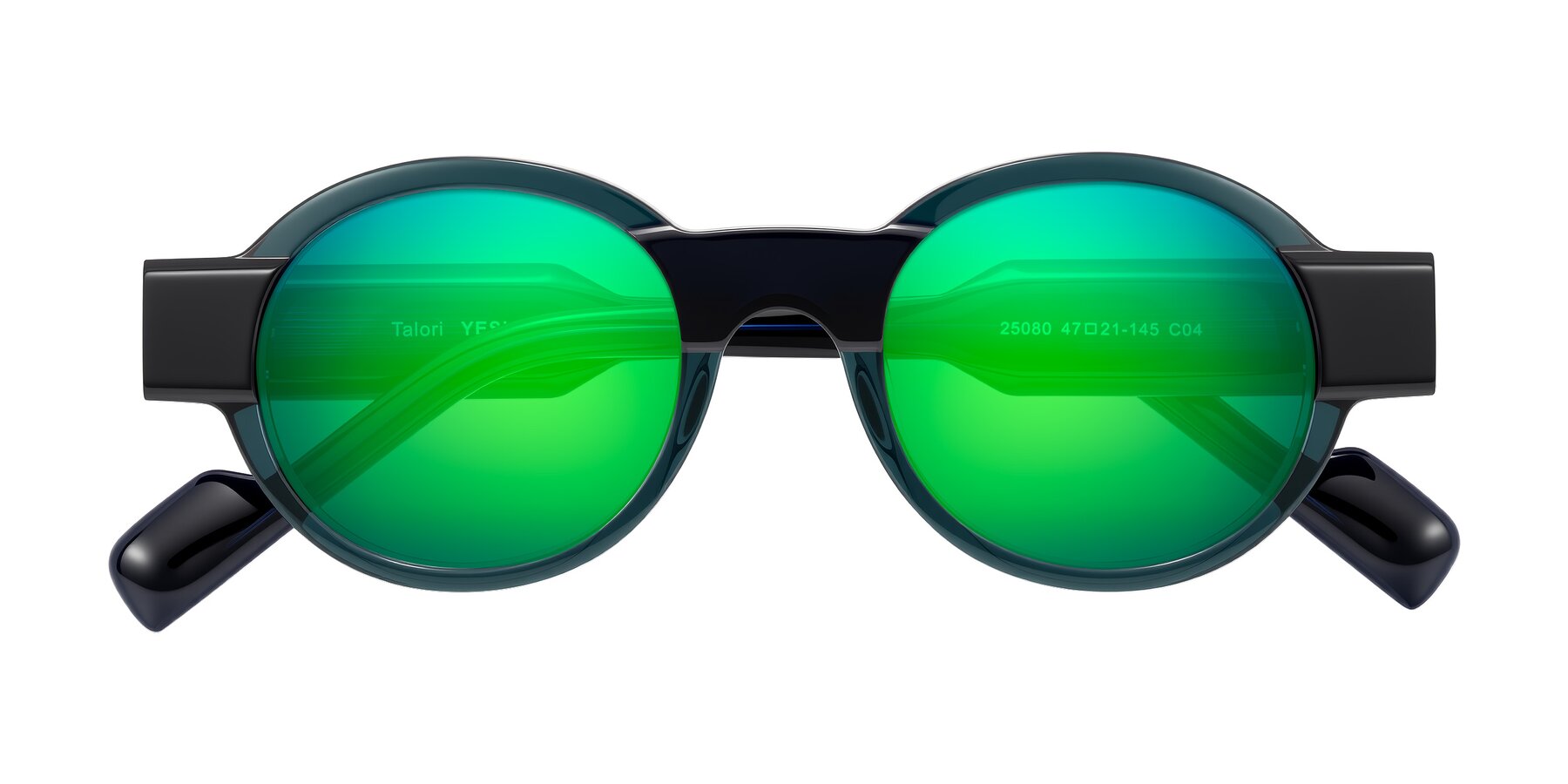 Folded Front of Talori in Emerald/Blue Charcoal with Green Mirrored Lenses