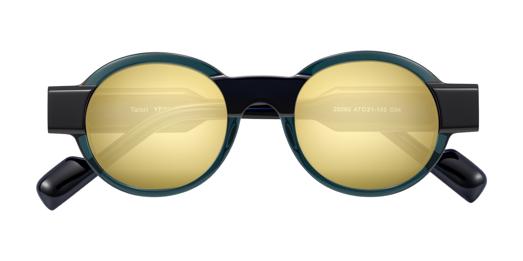 Folded Front of Talori in Emerald/Blue Charcoal with Gold Mirrored Lenses