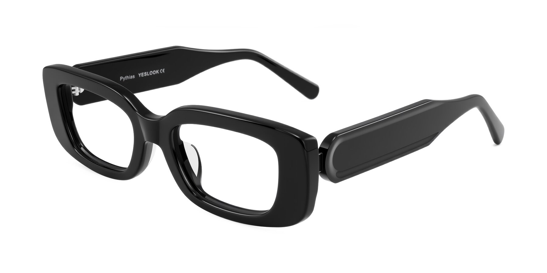 Angle of Pythias in Black with Clear Eyeglass Lenses