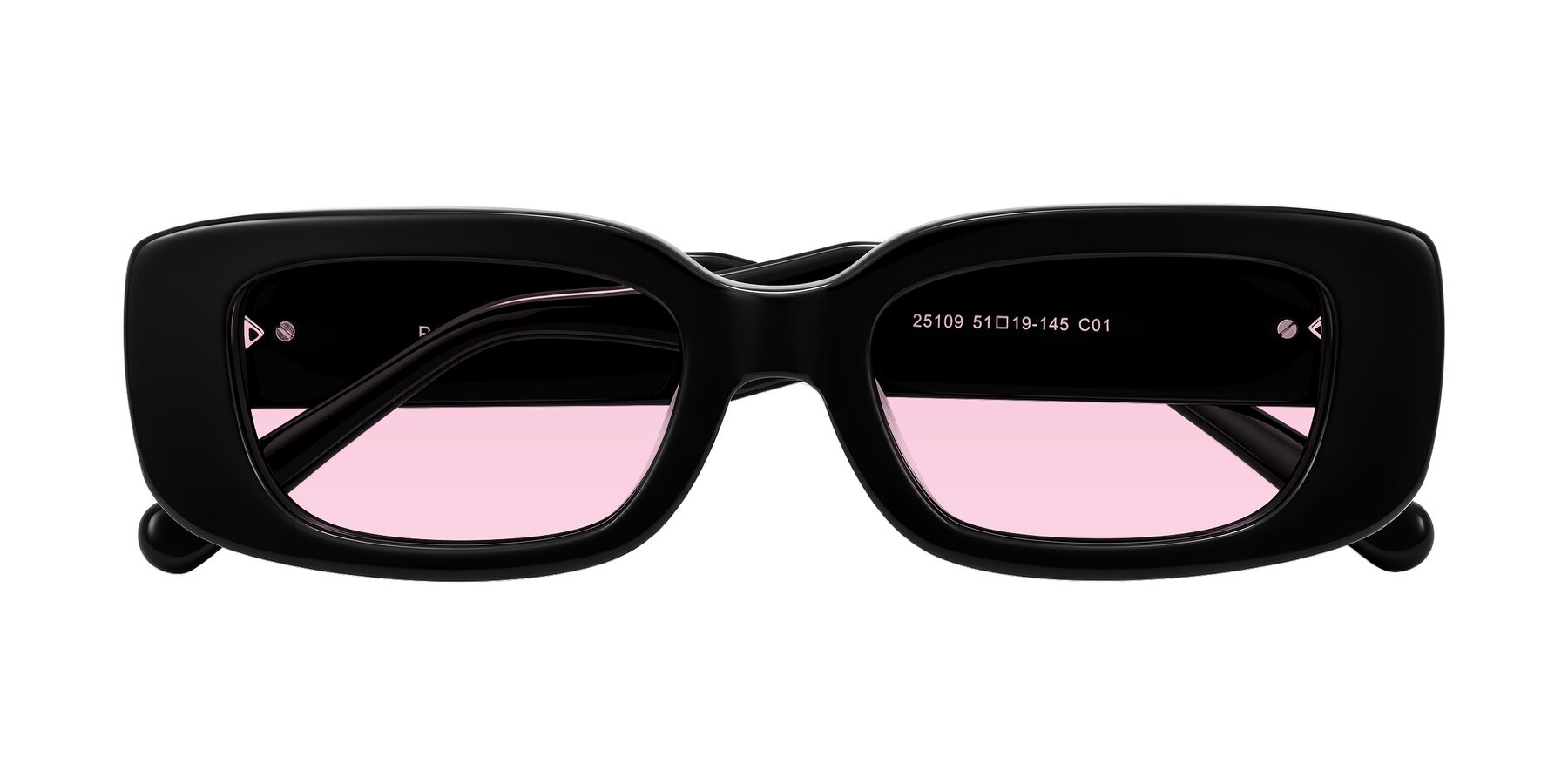 Folded Front of Pythias in Black with Light Pink Tinted Lenses