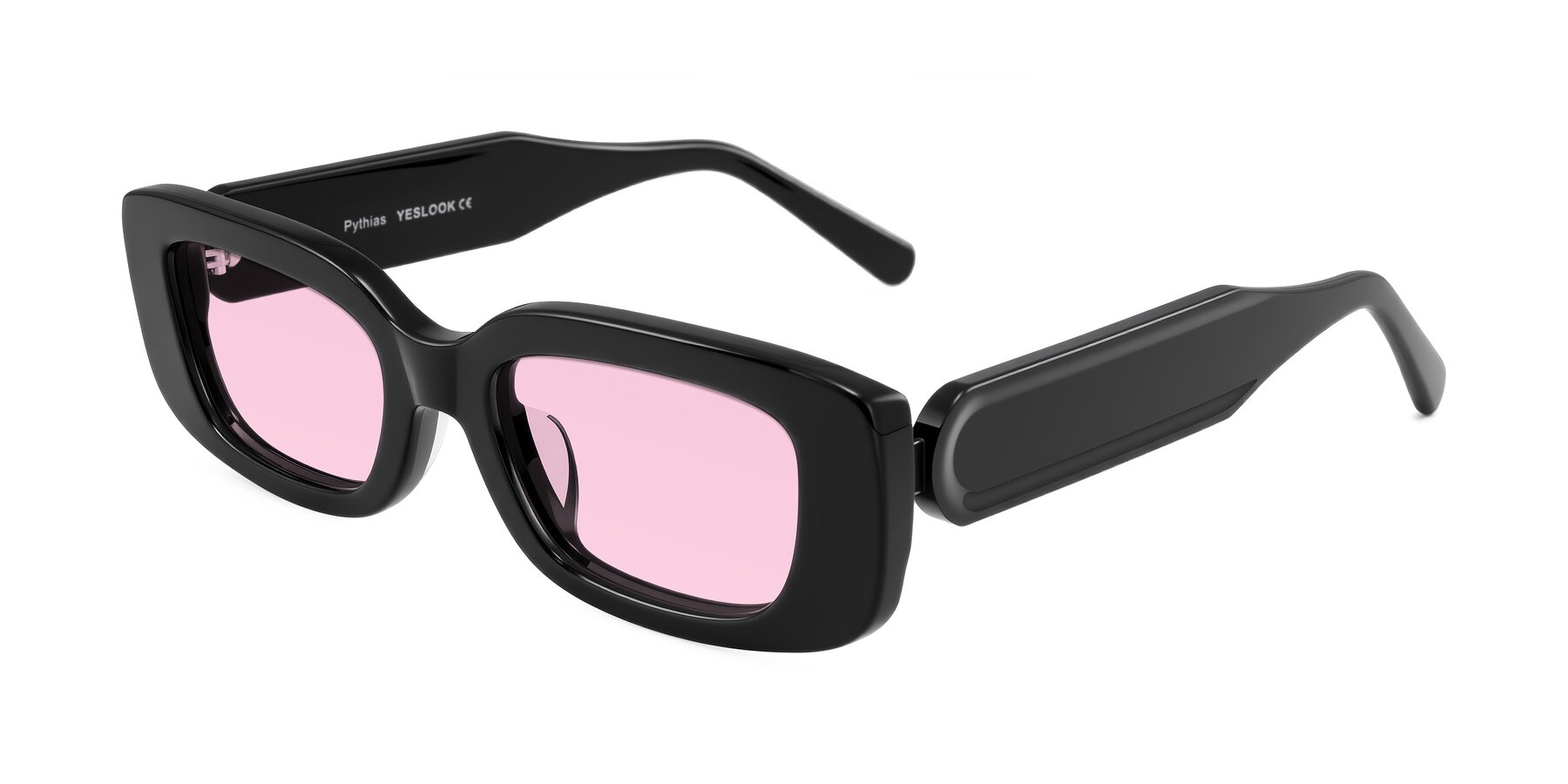 Angle of Pythias in Black with Light Pink Tinted Lenses