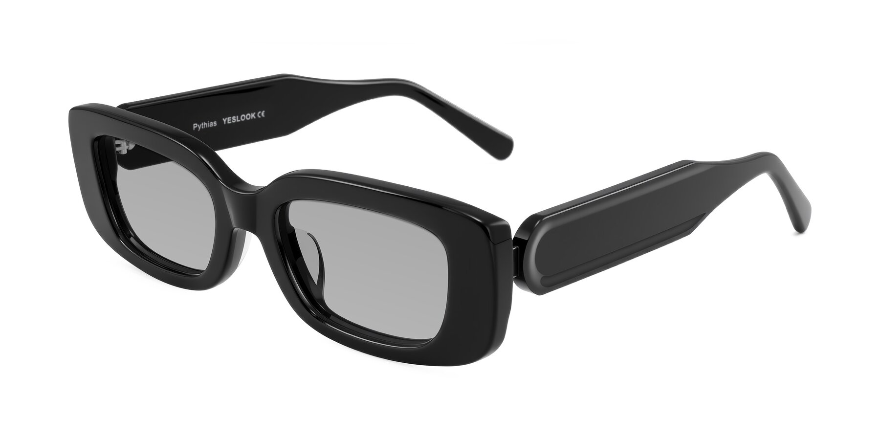 Angle of Pythias in Black with Light Gray Tinted Lenses