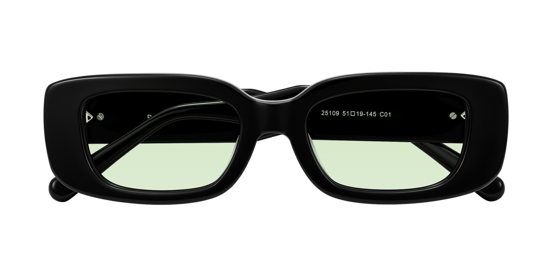 Folded Front of Pythias in Black with Light Green Tinted Lenses