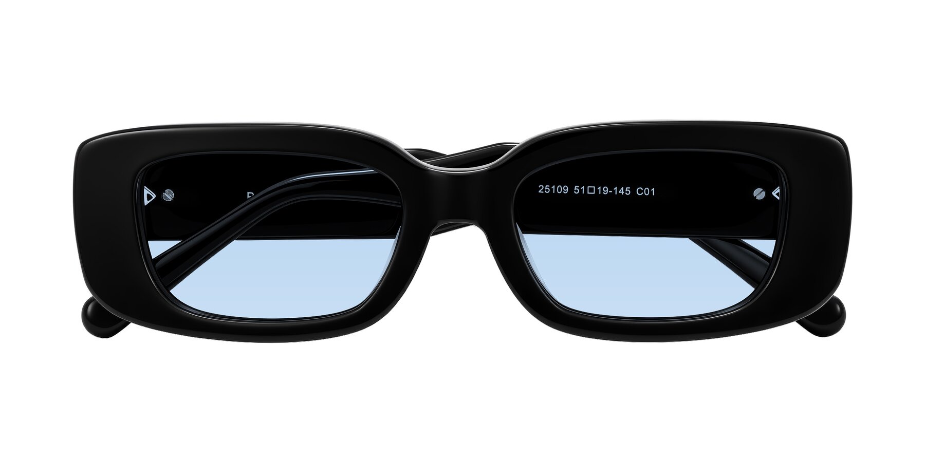 Folded Front of Pythias in Black with Light Blue Tinted Lenses