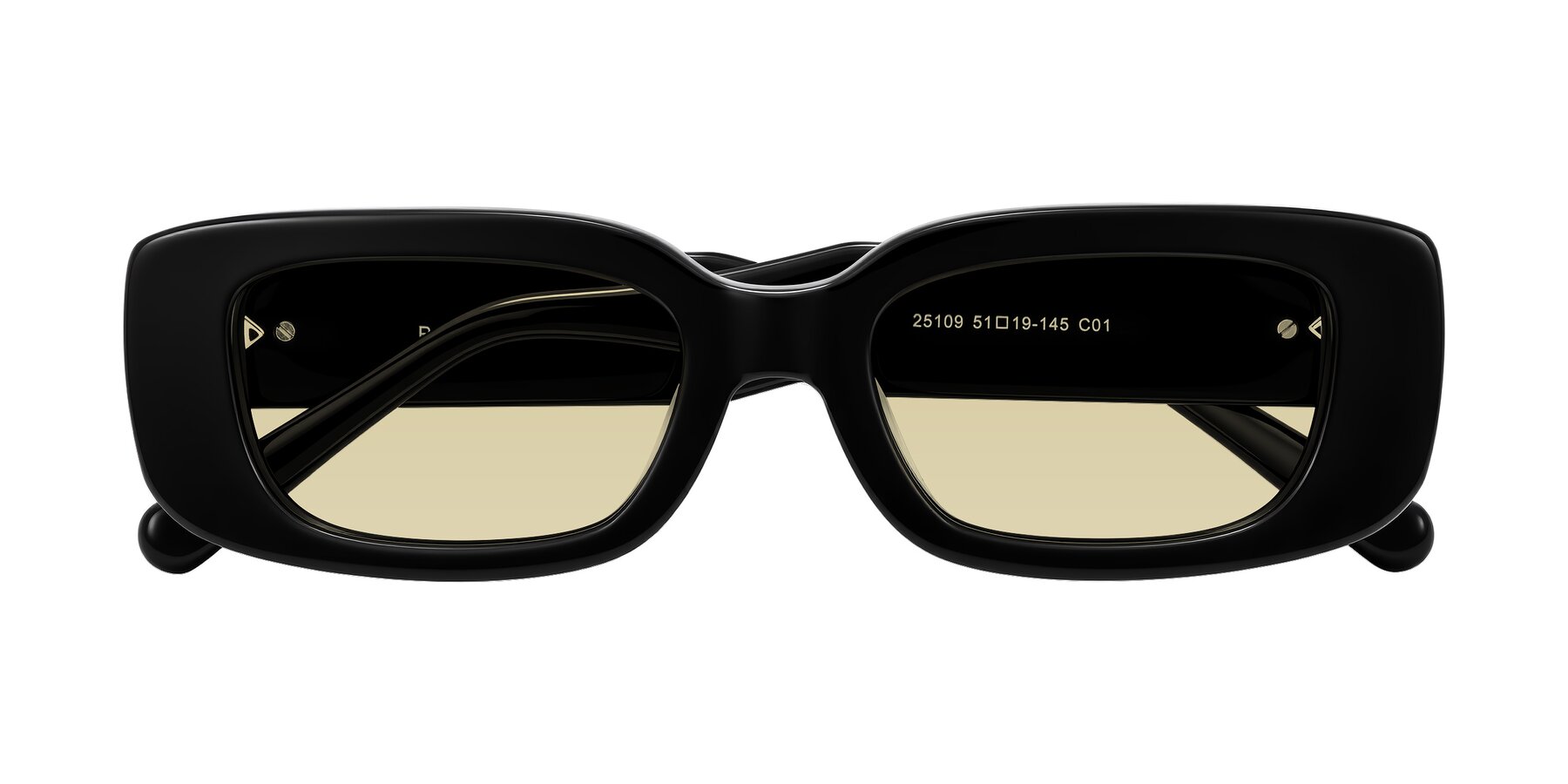 Folded Front of Pythias in Black with Light Champagne Tinted Lenses