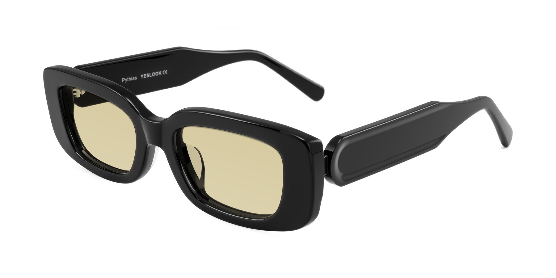 Angle of Pythias in Black with Light Champagne Tinted Lenses