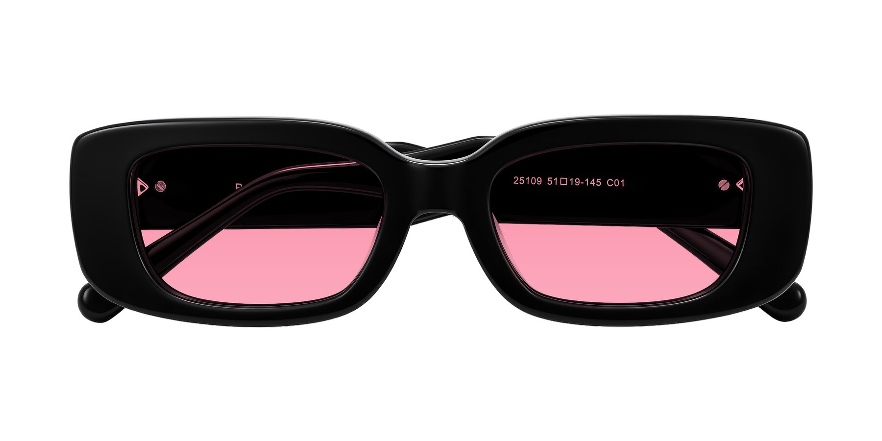 Folded Front of Pythias in Black with Pink Tinted Lenses
