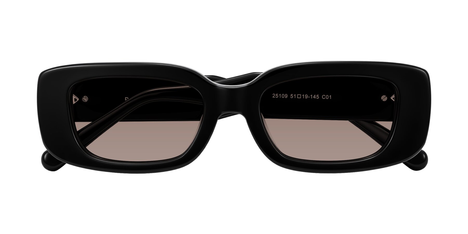 Folded Front of Pythias in Black with Medium Brown Tinted Lenses