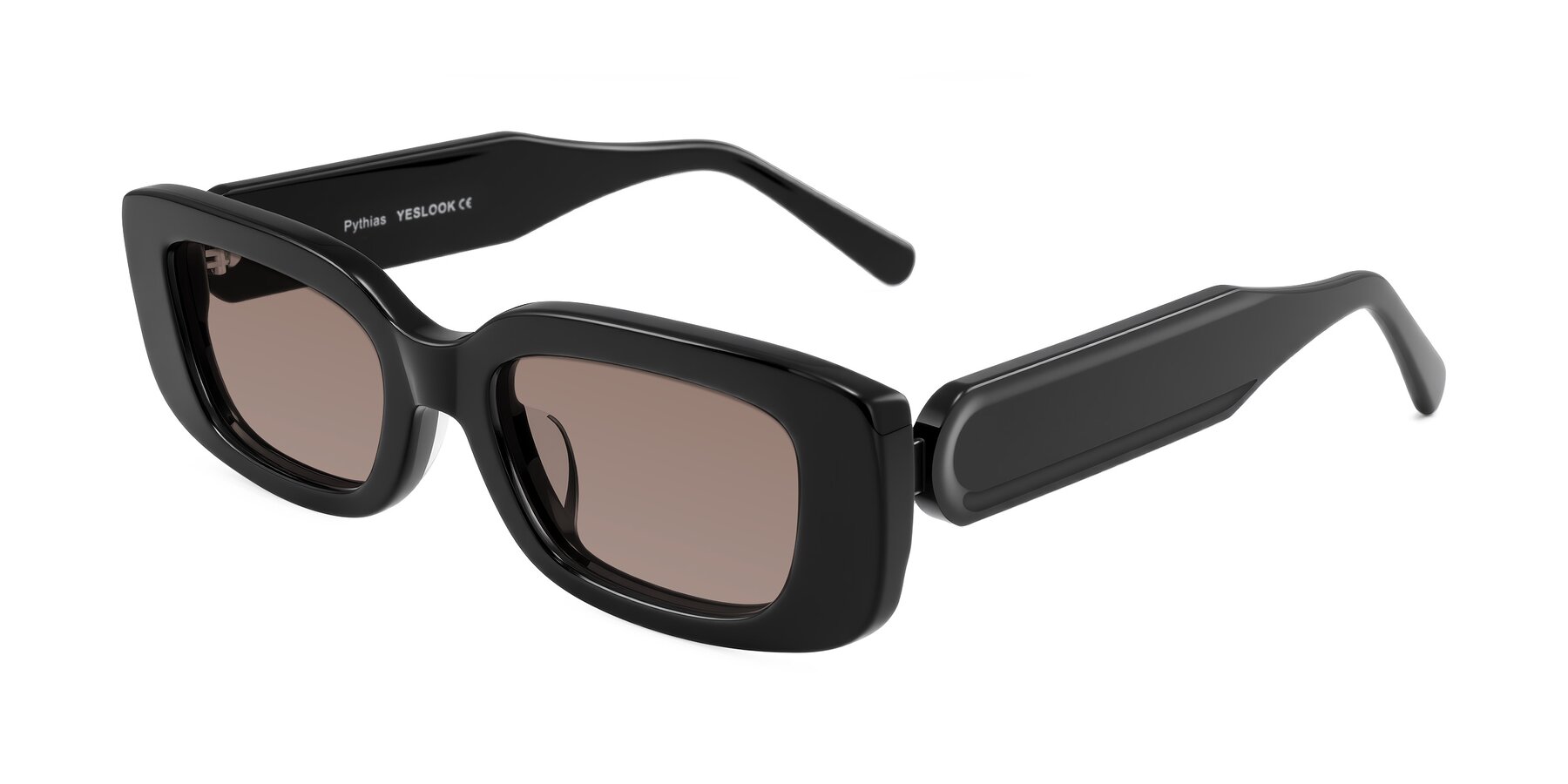 Angle of Pythias in Black with Medium Brown Tinted Lenses