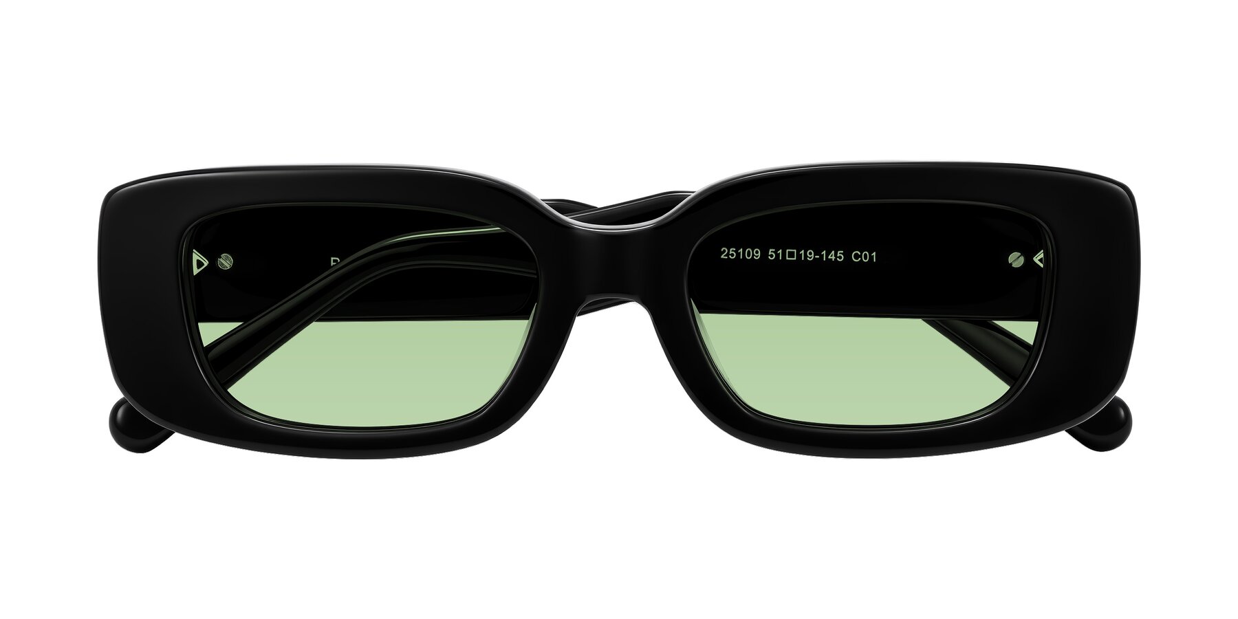 Folded Front of Pythias in Black with Medium Green Tinted Lenses