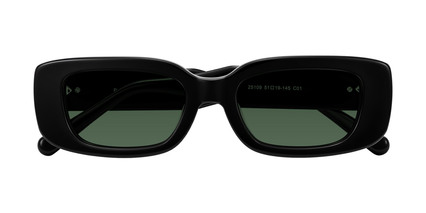 Folded Front of Pythias in Black with Green Tinted Lenses