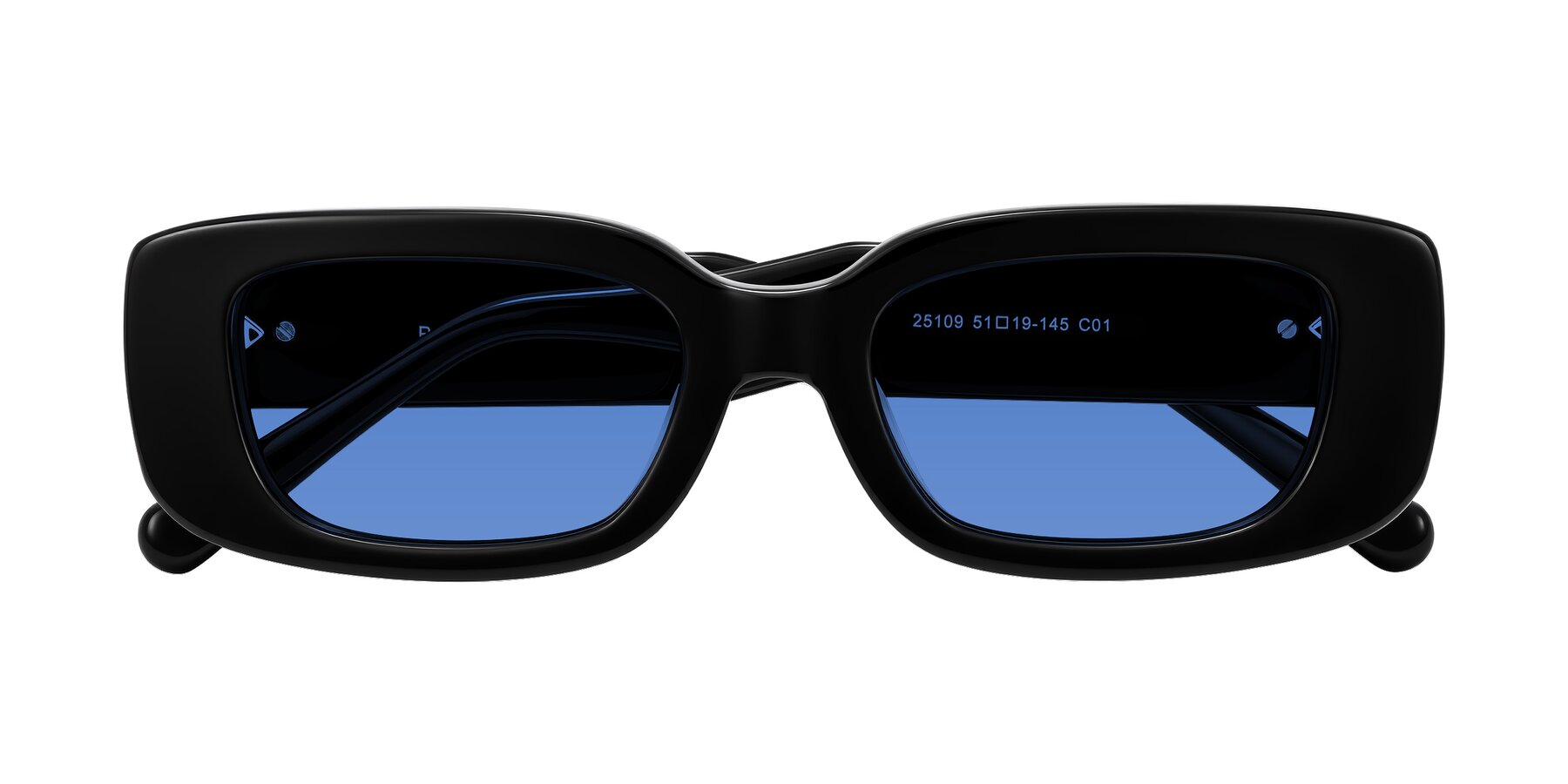 Folded Front of Pythias in Black with Blue Tinted Lenses