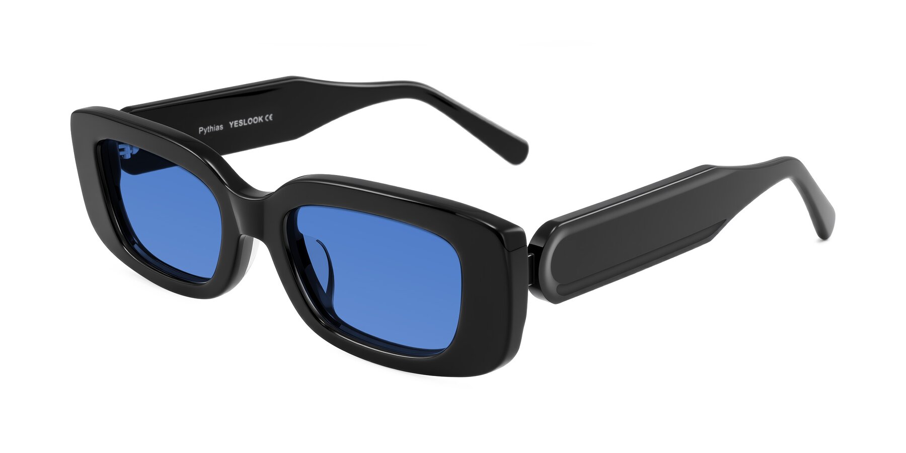 Angle of Pythias in Black with Blue Tinted Lenses