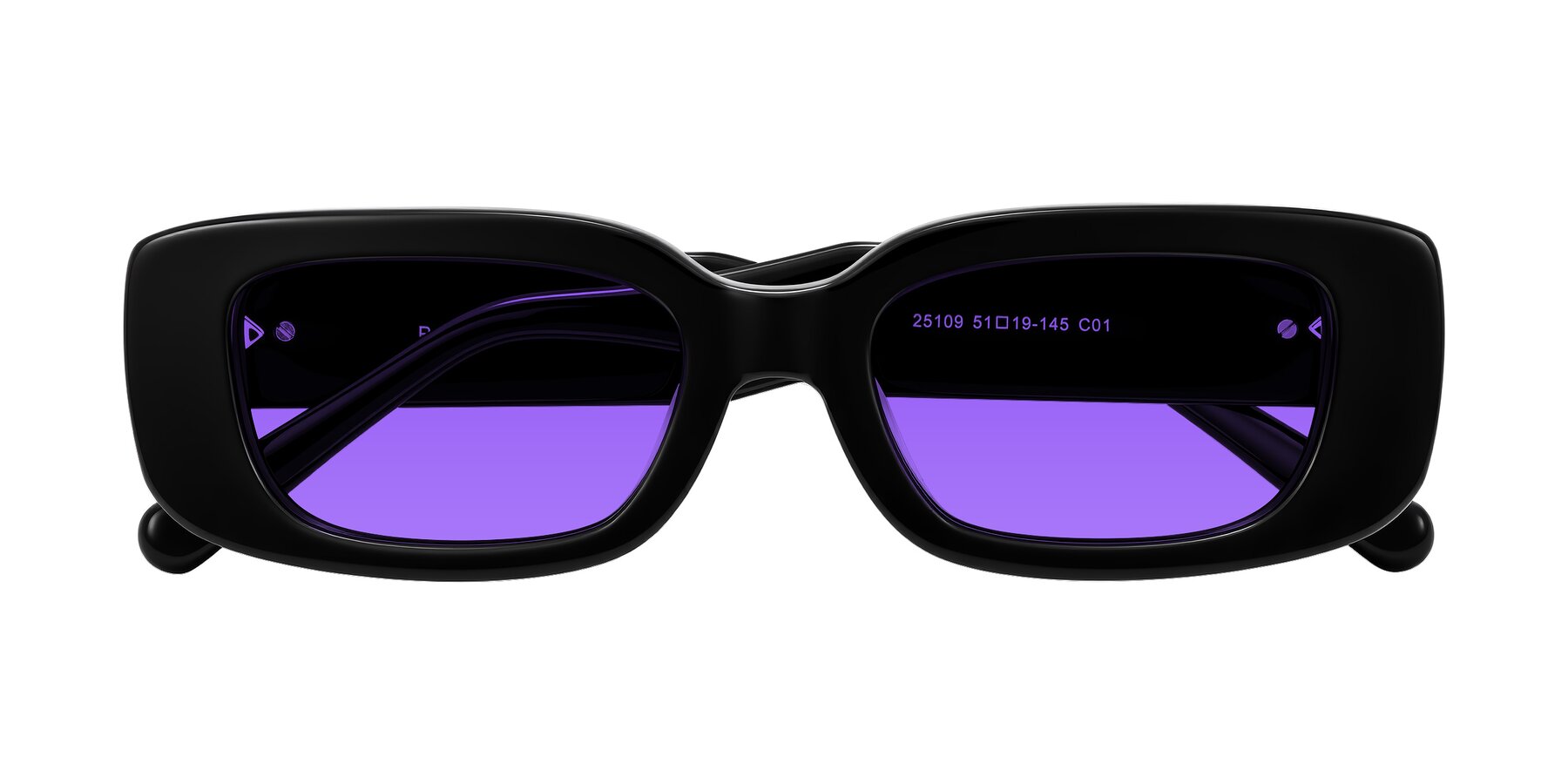 Folded Front of Pythias in Black with Purple Tinted Lenses