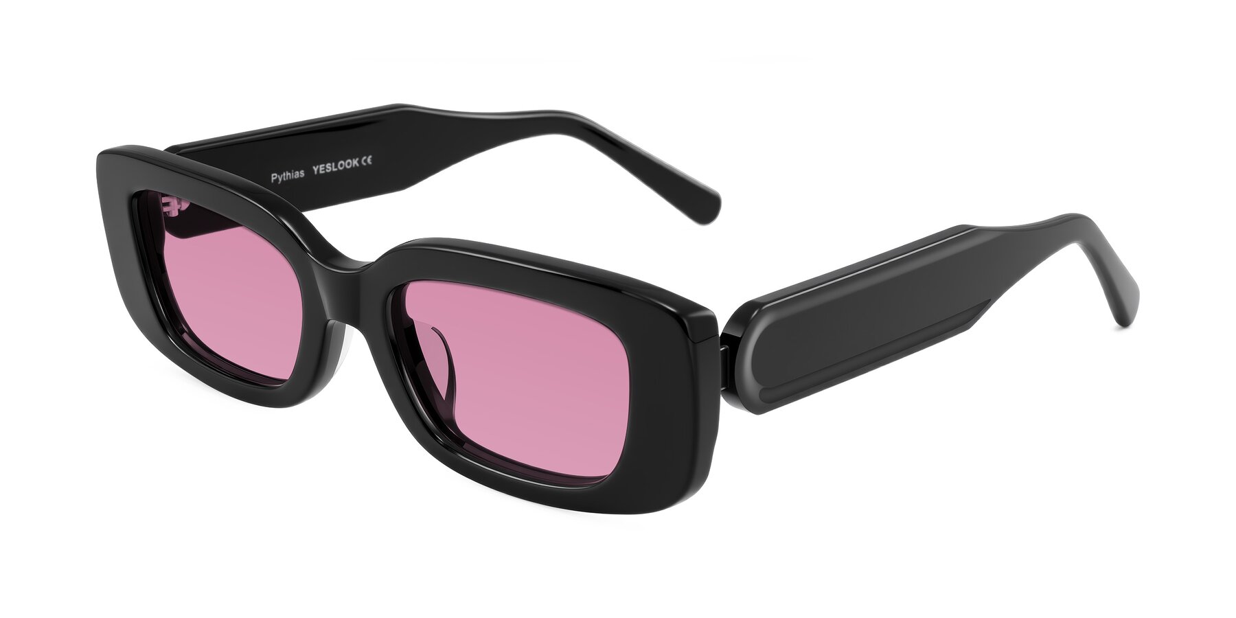 Angle of Pythias in Black with Medium Wine Tinted Lenses