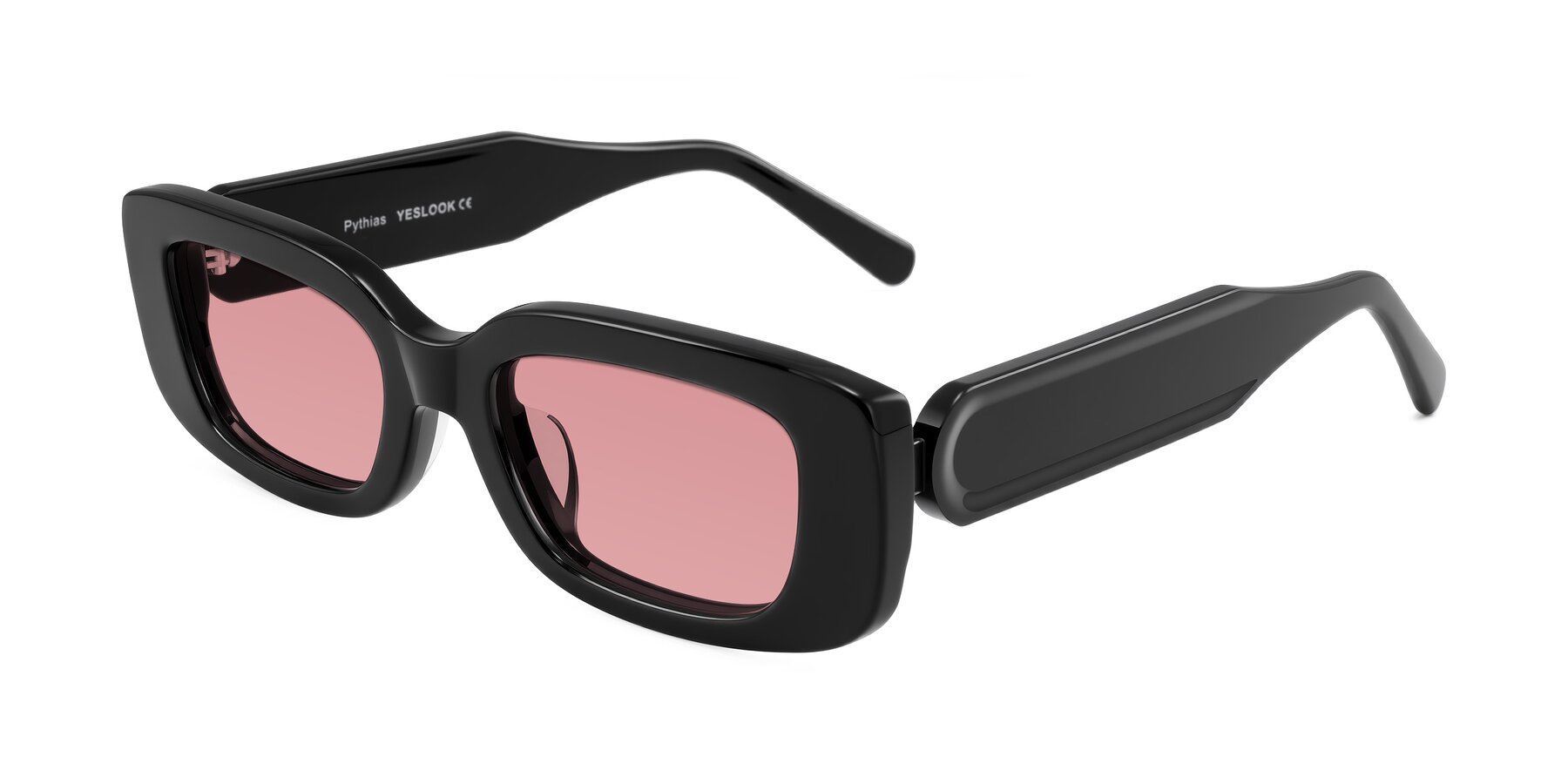 Angle of Pythias in Black with Medium Garnet Tinted Lenses