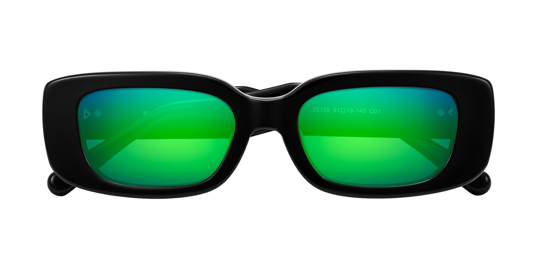 Folded Front of Pythias in Black with Green Mirrored Lenses