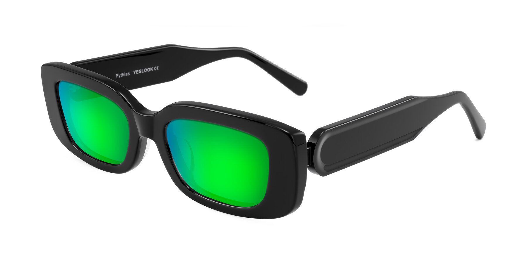 Angle of Pythias in Black with Green Mirrored Lenses