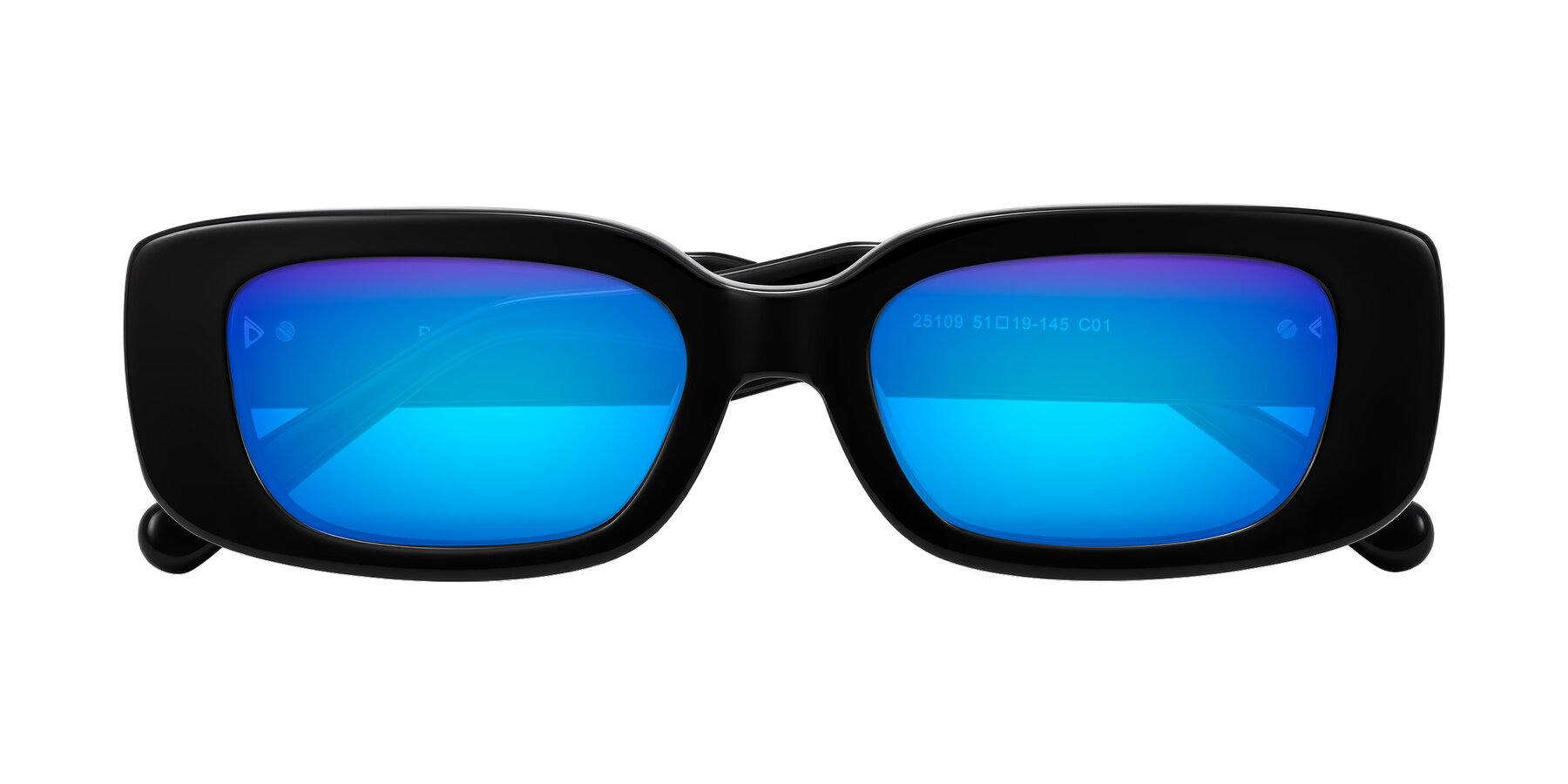 Folded Front of Pythias in Black with Blue Mirrored Lenses