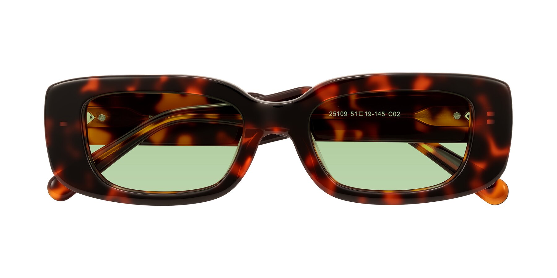 Folded Front of Pythias in Tortoise with Medium Green Tinted Lenses