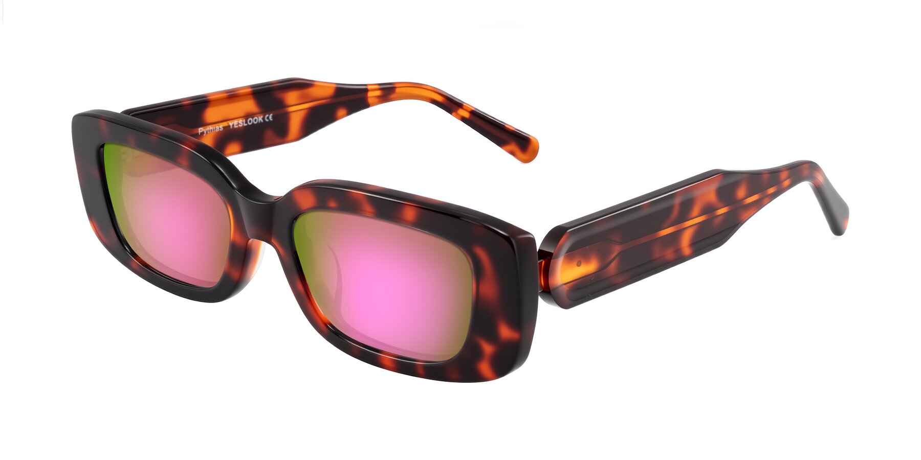 Angle of Pythias in Tortoise with Pink Mirrored Lenses