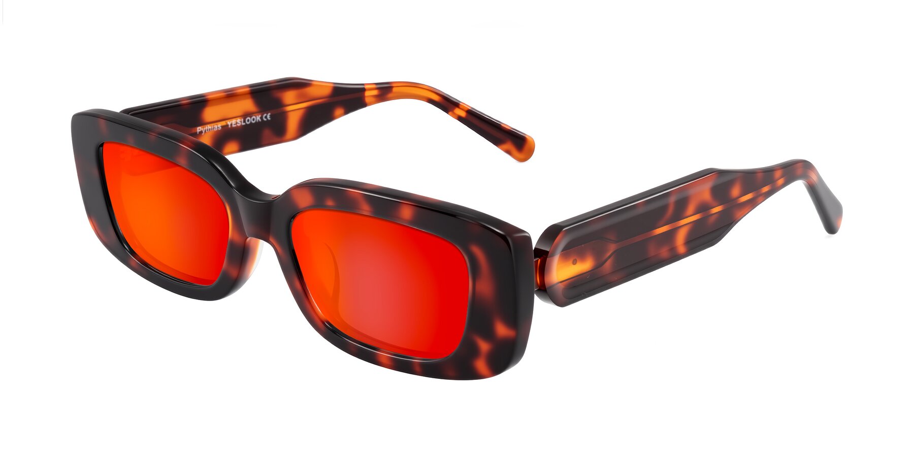 Angle of Pythias in Tortoise with Red Gold Mirrored Lenses