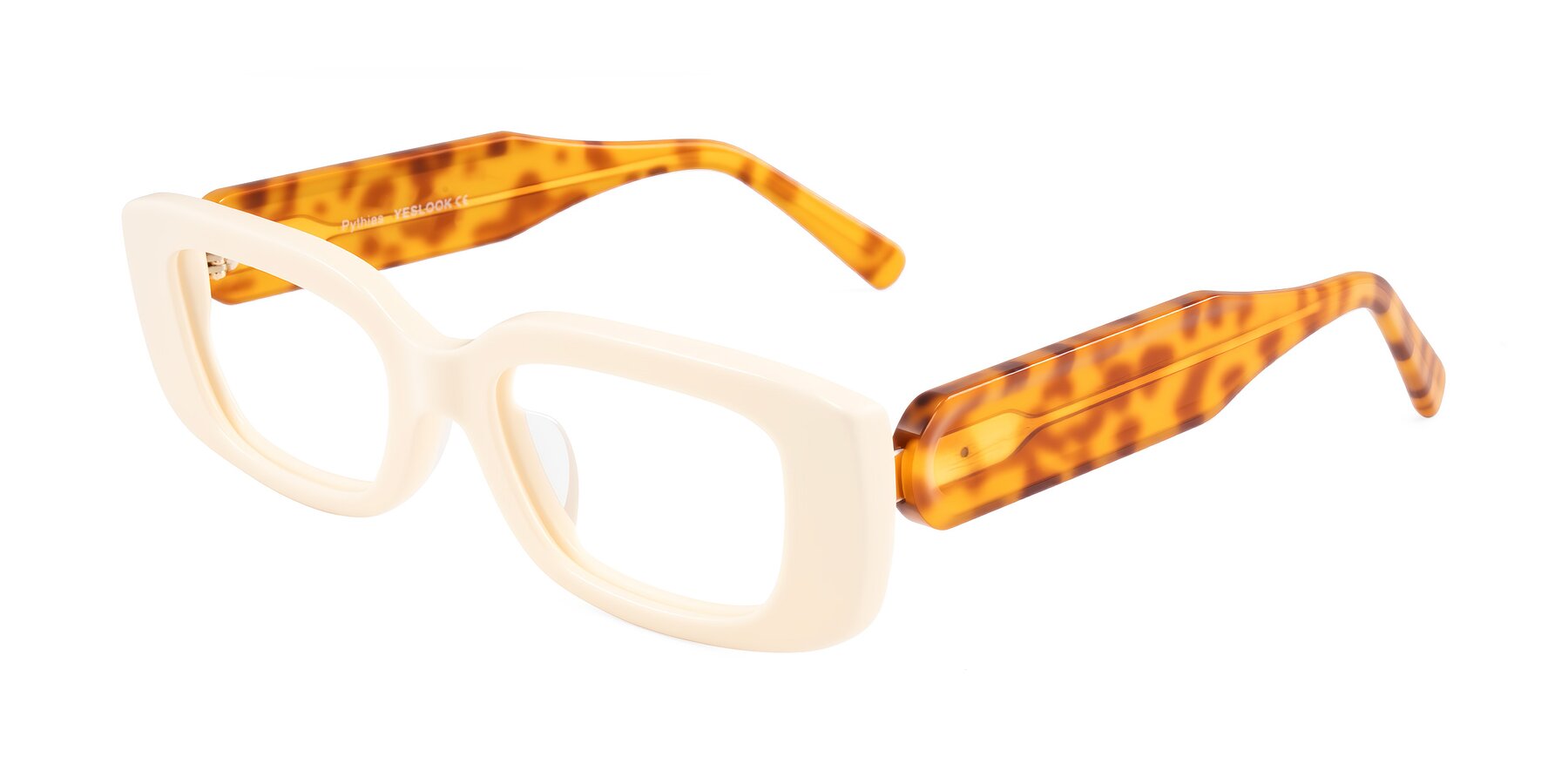 Angle of Pythias in Milky White/Tortoise with Clear Eyeglass Lenses