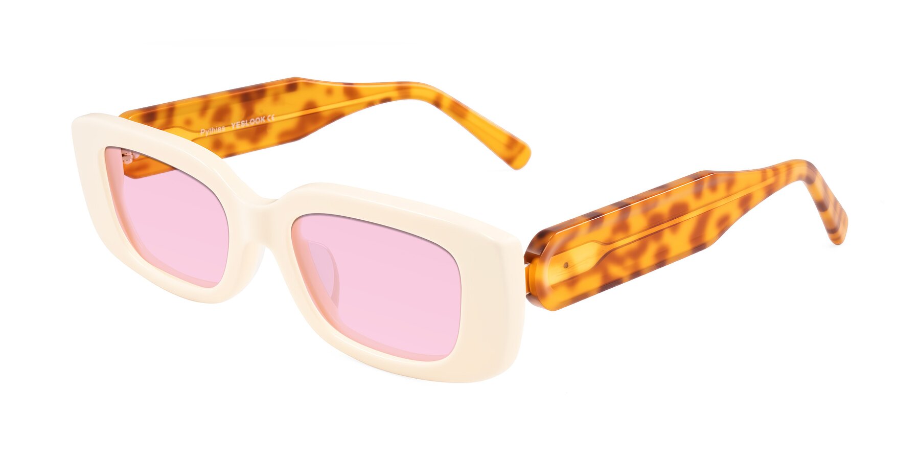 Angle of Pythias in Milky White/Tortoise with Light Pink Tinted Lenses