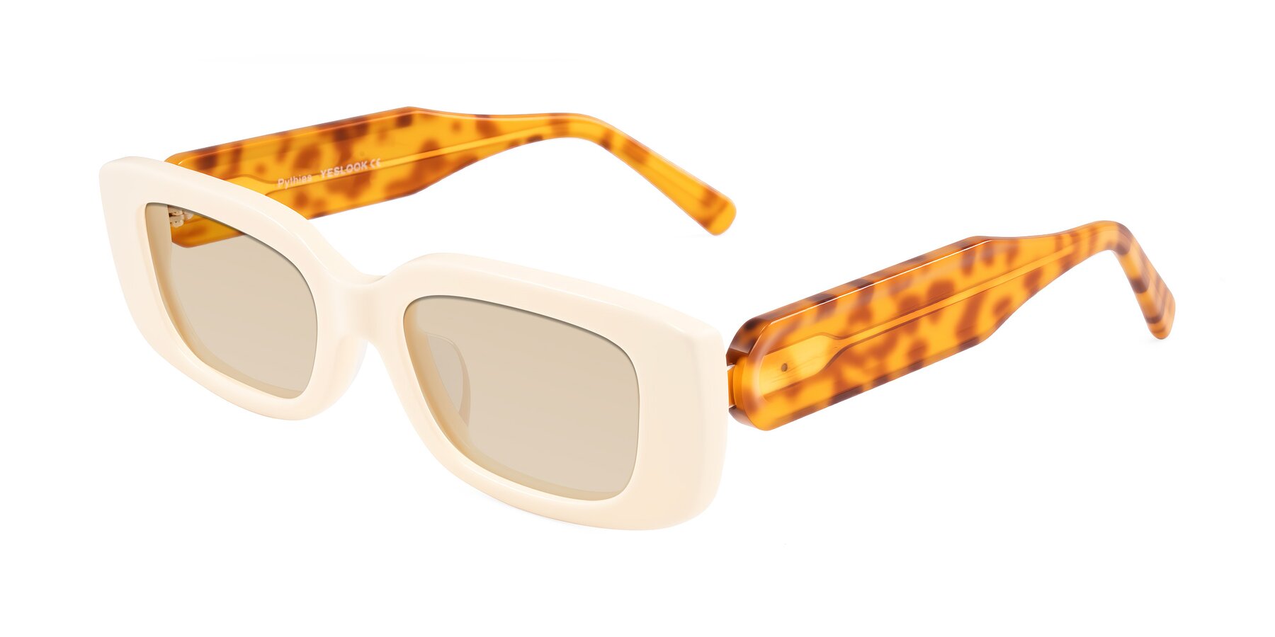 Angle of Pythias in Milky White/Tortoise with Light Brown Tinted Lenses