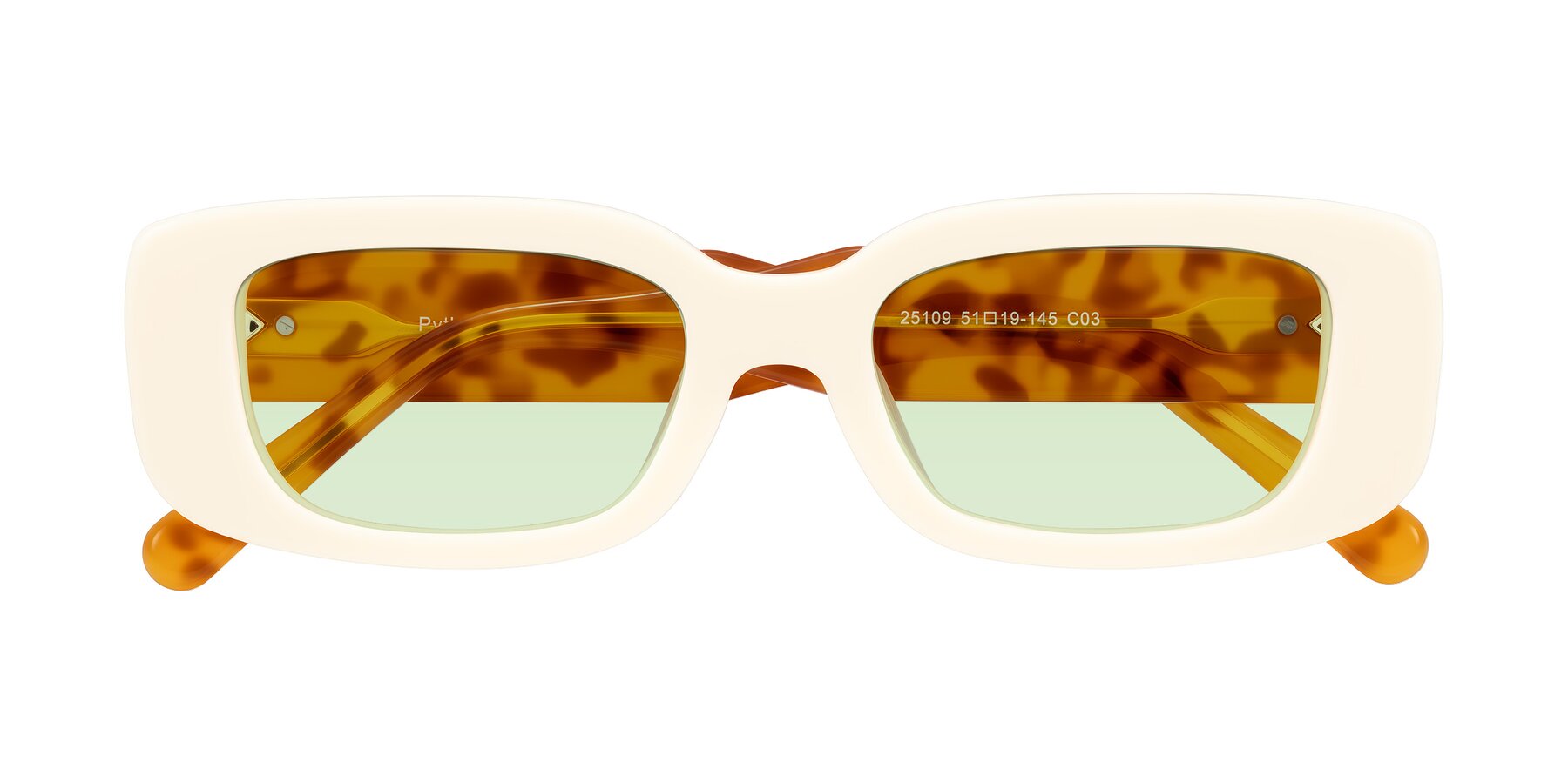 Folded Front of Pythias in Milky White/Tortoise with Light Green Tinted Lenses