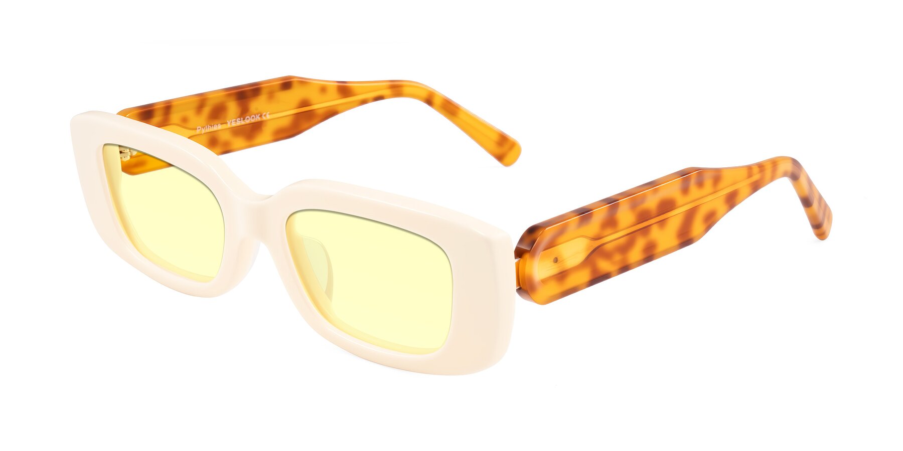 Angle of Pythias in Milky White/Tortoise with Light Yellow Tinted Lenses