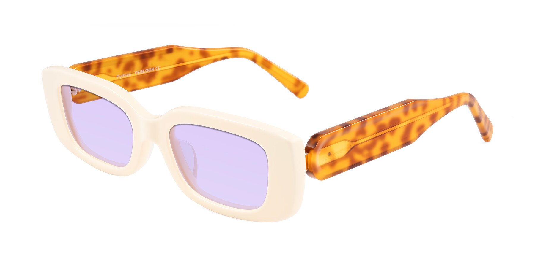 Angle of Pythias in Milky White/Tortoise with Light Purple Tinted Lenses