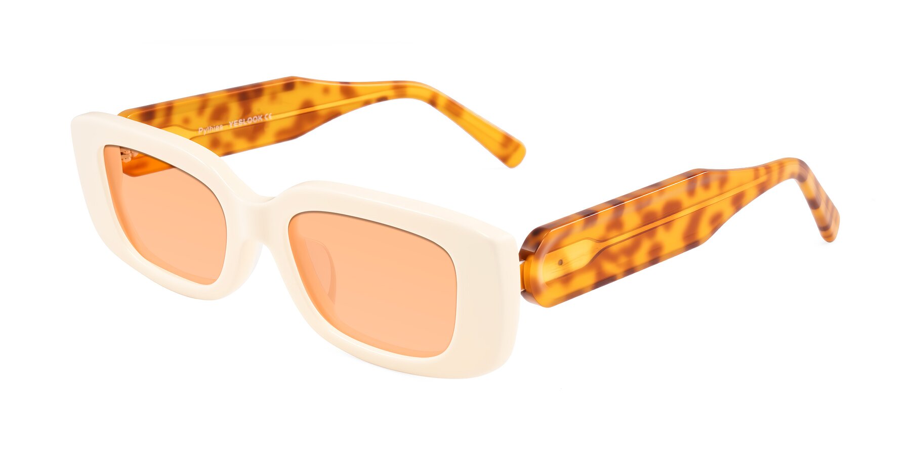 Angle of Pythias in Milky White/Tortoise with Light Orange Tinted Lenses