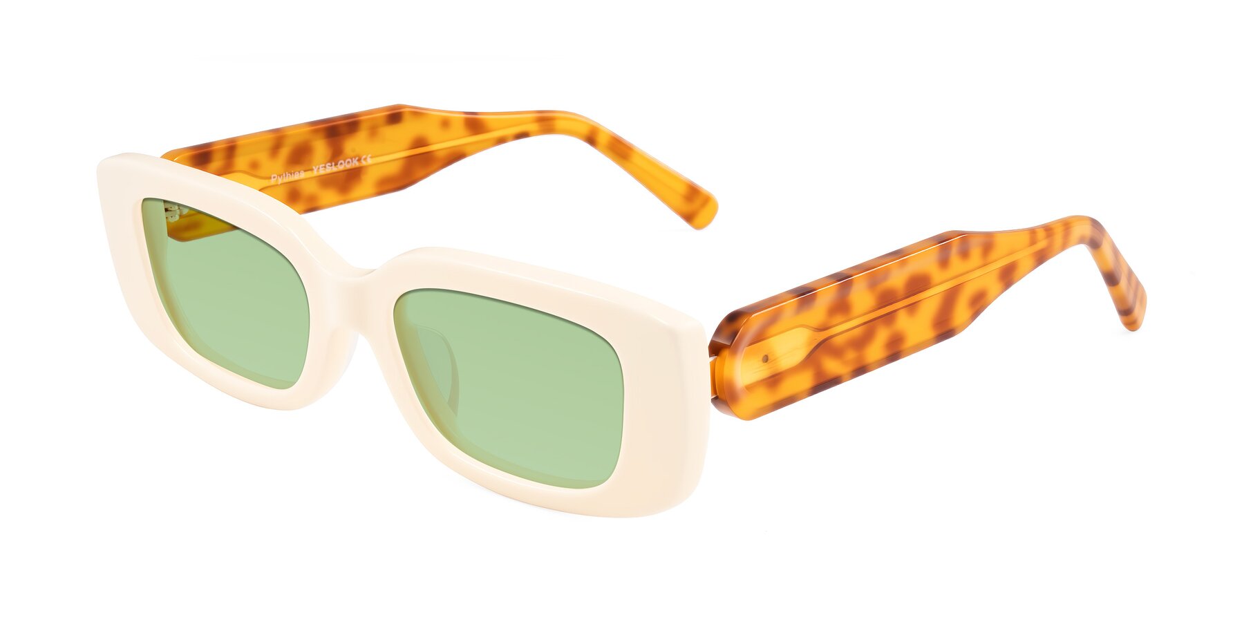 Angle of Pythias in Milky White/Tortoise with Medium Green Tinted Lenses