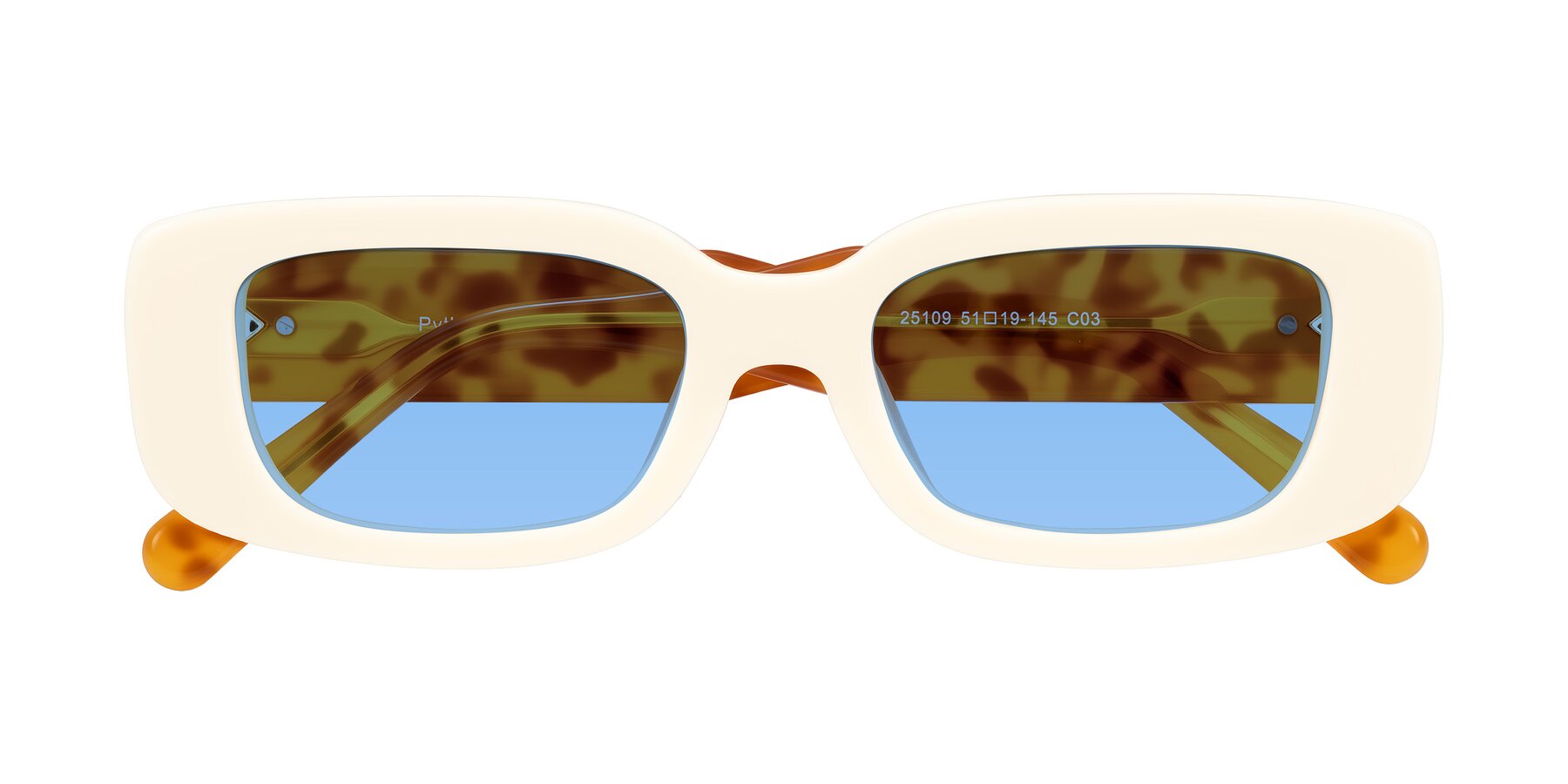Folded Front of Pythias in Milky White/Tortoise with Medium Blue Tinted Lenses