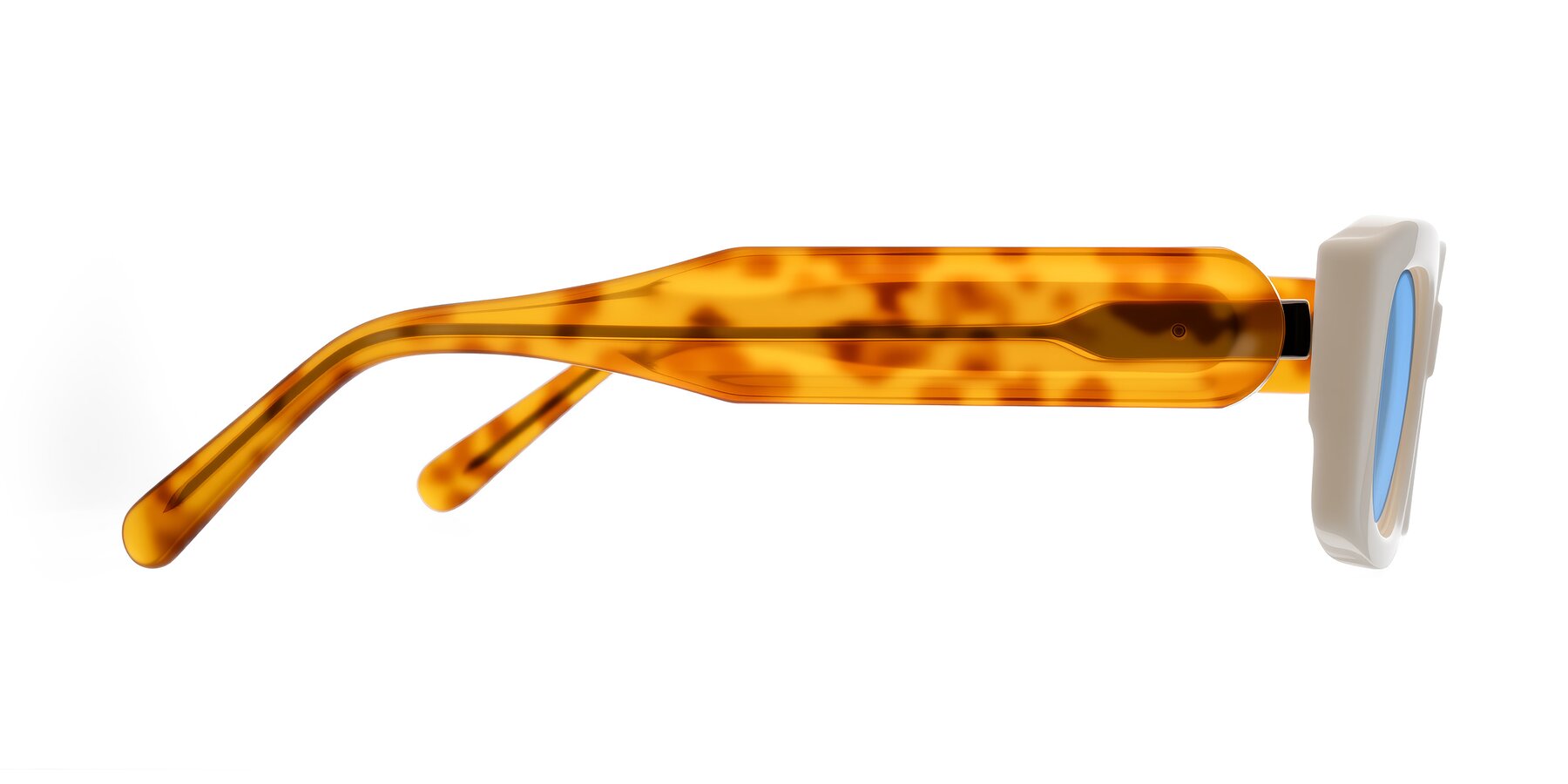 Side of Pythias in Milky White/Tortoise with Medium Blue Tinted Lenses