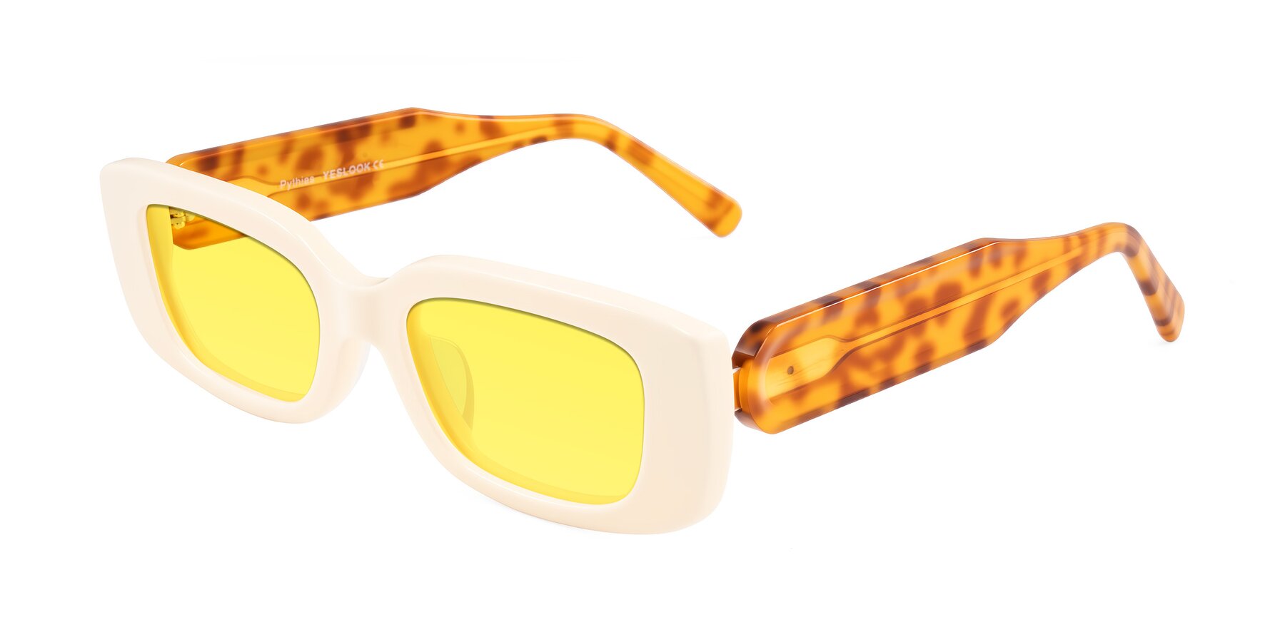 Angle of Pythias in Milky White/Tortoise with Medium Yellow Tinted Lenses