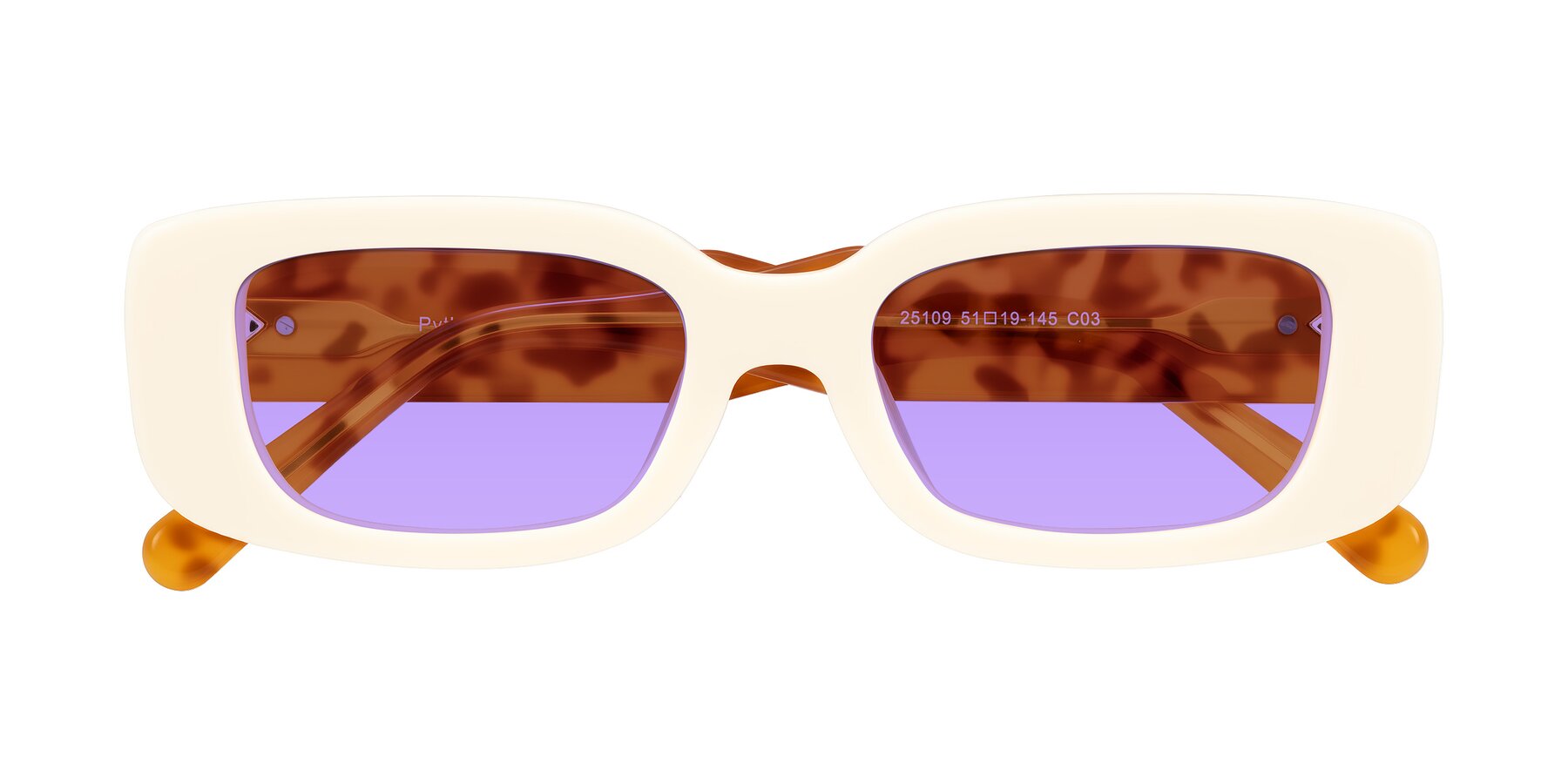 Folded Front of Pythias in Milky White/Tortoise with Medium Purple Tinted Lenses