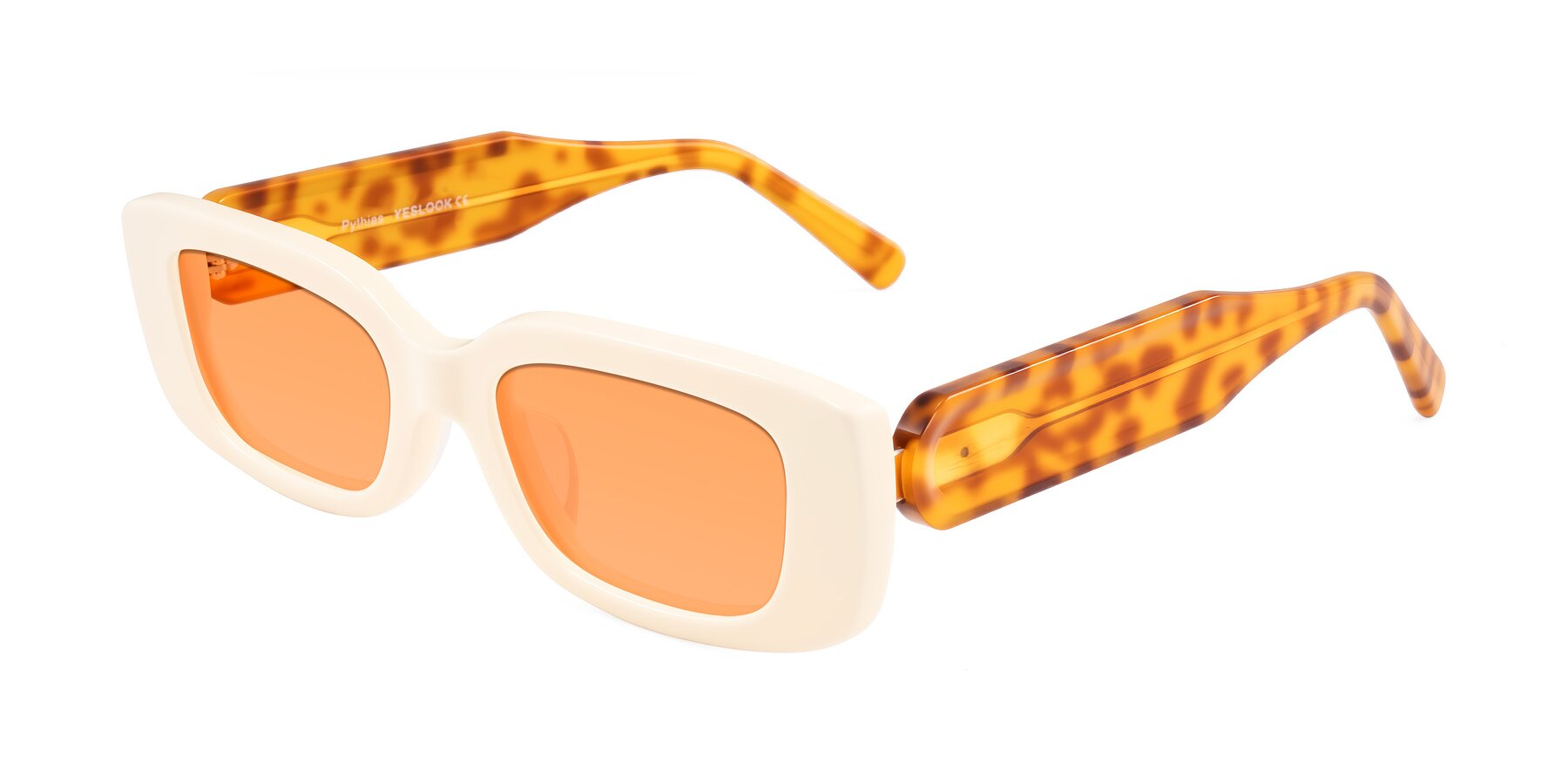 Angle of Pythias in Milky White/Tortoise with Medium Orange Tinted Lenses