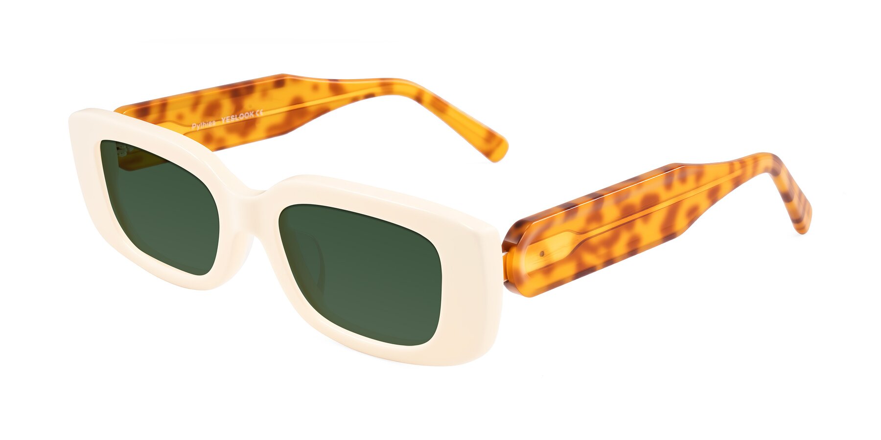 Angle of Pythias in Milky White/Tortoise with Green Tinted Lenses