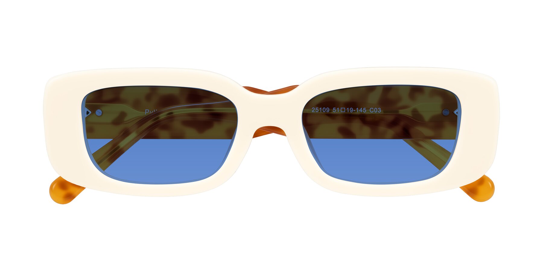 Folded Front of Pythias in Milky White/Tortoise with Blue Tinted Lenses
