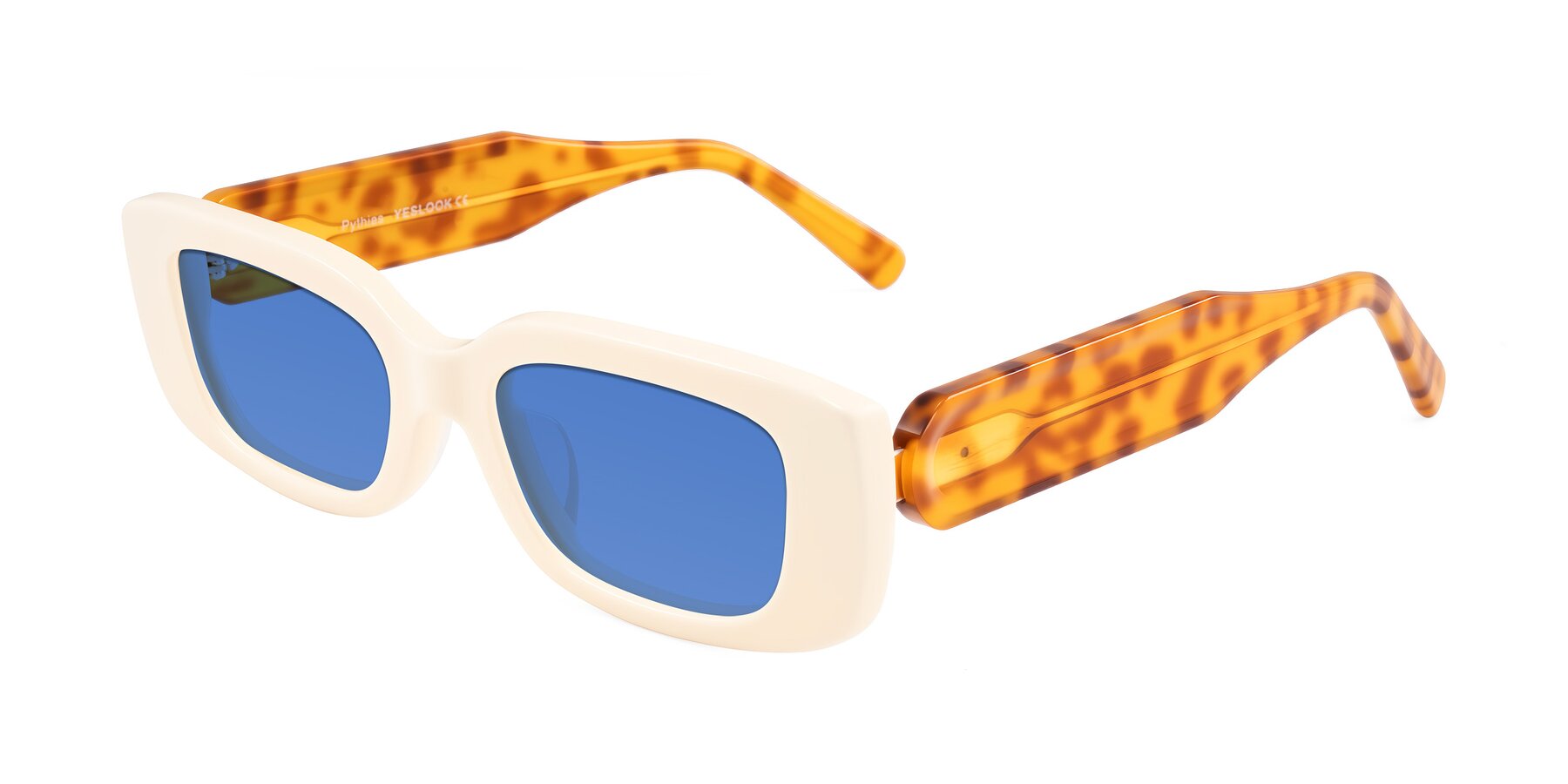 Angle of Pythias in Milky White/Tortoise with Blue Tinted Lenses